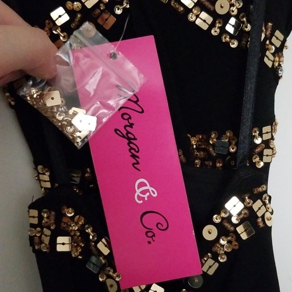 Black gold beaded open back Dress NWT - Picture 6 of 7